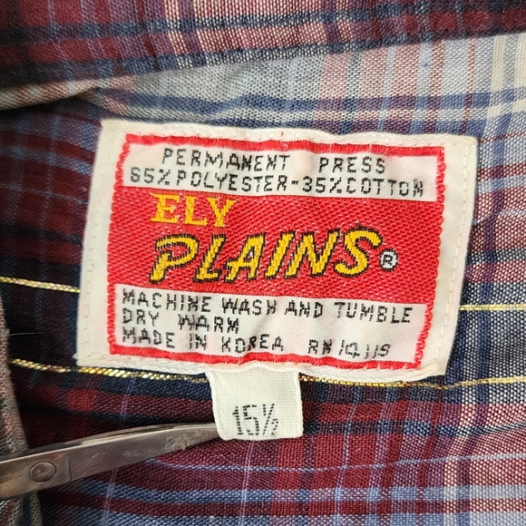 Ely Plains Vtg Western Coyboy Plaid Pearl Snap Closure Fitted XL Korean - Picture 7 of 12